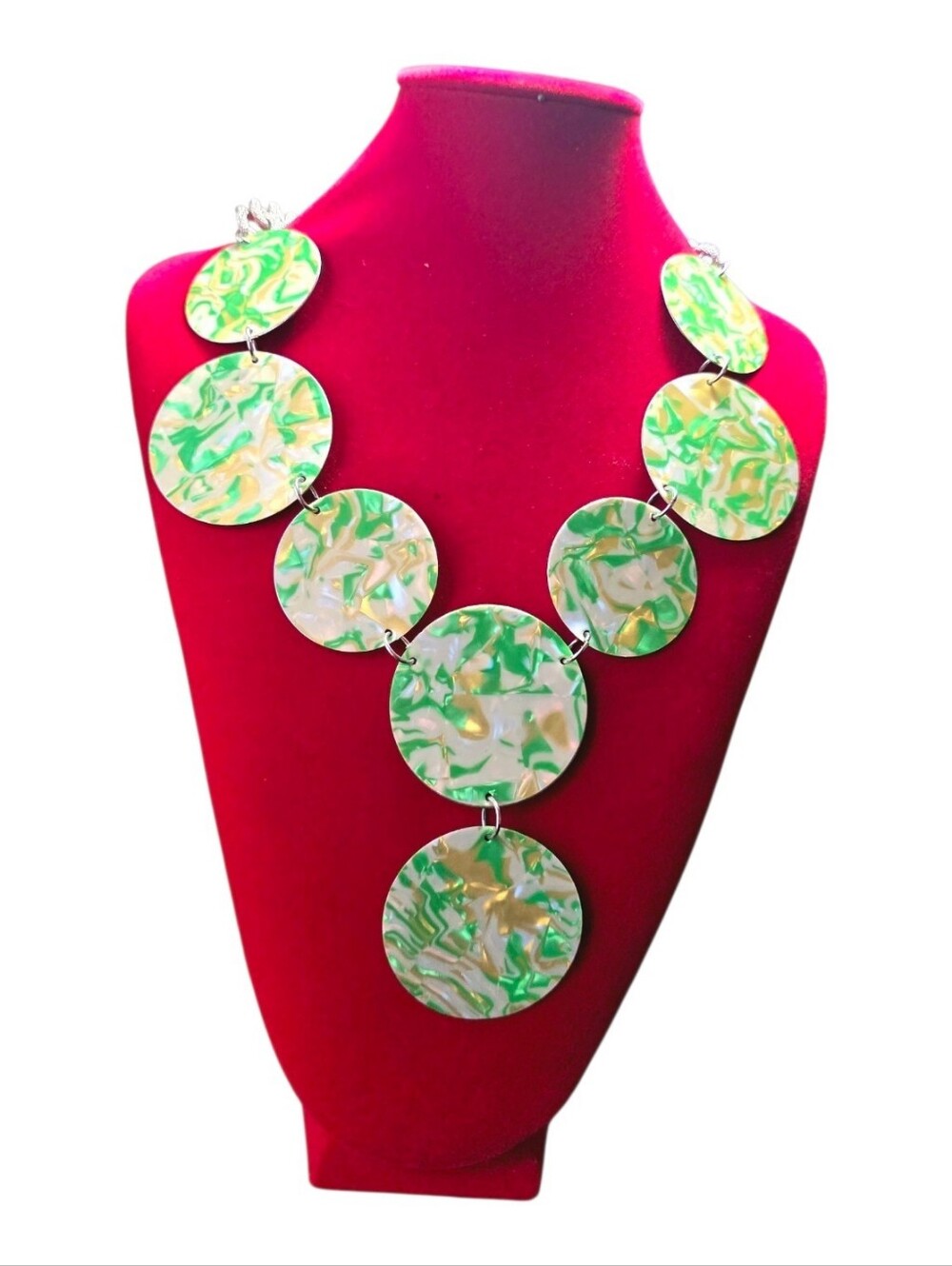 Avenue Resin Disks Marble Pattern Silver-tone Chain Green Statement Necklace